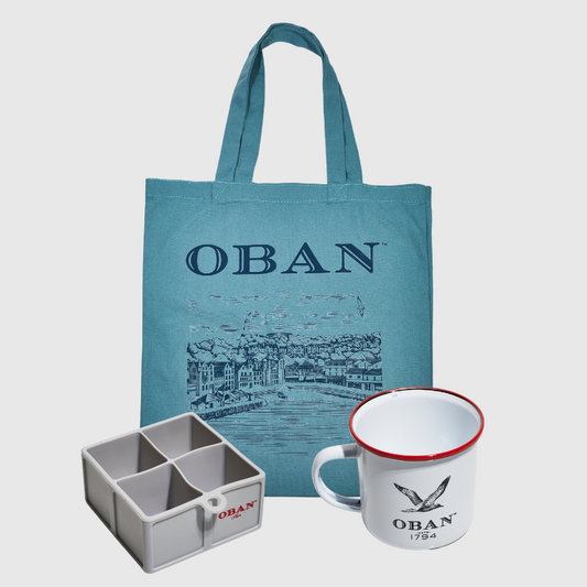 Oban Canvas Tote with Ice Cube Tray and Campfire mug