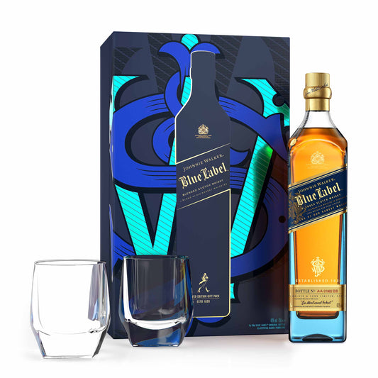 2022 Edition - Johnnie Walker Blue Label Blended Scotch Whisky 70cl Giftpack with 2 Crystal Glasses[F23]