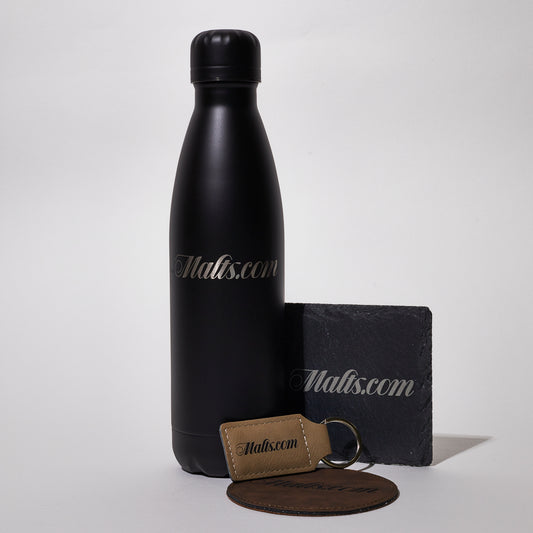 Keyring Plus Leather Coaster and Water Bottle & Slate Coaster Bundle